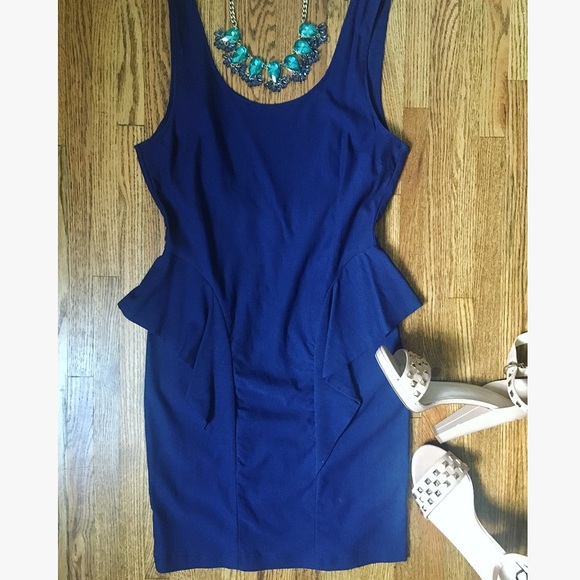 Low Back Royal Blue Peplum Mini Dress - Picture 3 of 7